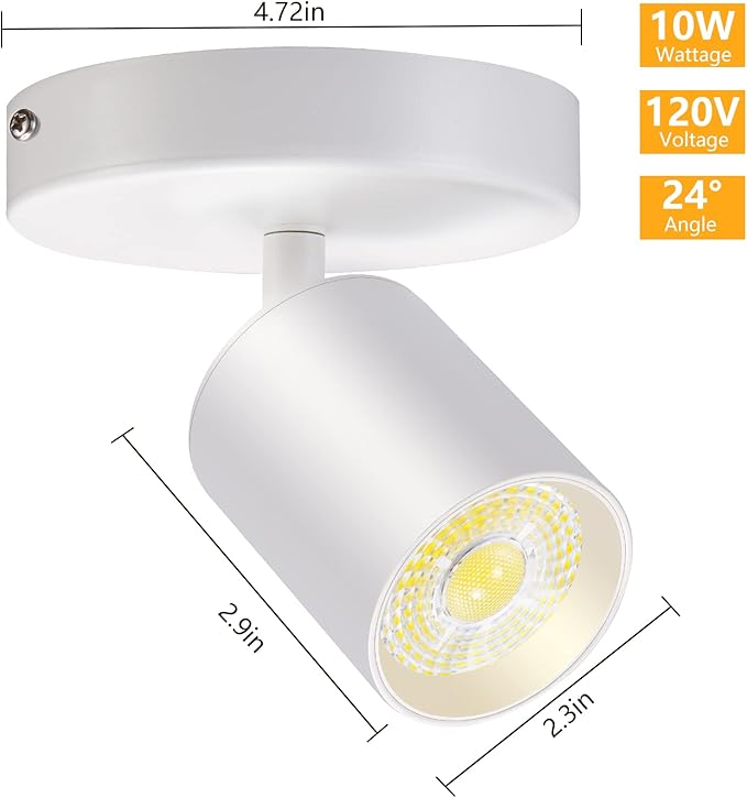 VANoopee Flush Mount LED Ceiling Spotlight Dimmable Adjustable Spotlight Directional Spot Lights Indoor Bright Can Accent Fixture for Living Room Bedroom - CRI90 Flicker Free 10W 800lm 3000K White
