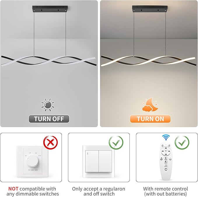 LED Pendant Lights, 3300k-6500K Adjustable Color Temperature Hanging Pendant Lighting, 39.37" Chandelier Dimmable with Remote Control, Aluminum Island Lighting Lamp Fixture for Kitchen, Dining Room