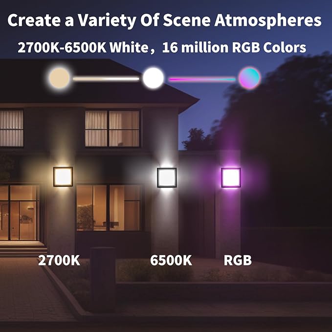 LANFU LED Smart Wall Sconce Light RGB Outside Light for House Patio,IP64 Waterproof Outdoor Wall Lights for House Patio Yards,Exterior Lights APP Control