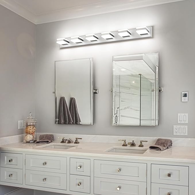 PRESDE 6-Light Bathroom Light Fixtures Over Mirror Brushed Nickel LED Vanity Light for Bathroom Modern Bath Wall Lighting