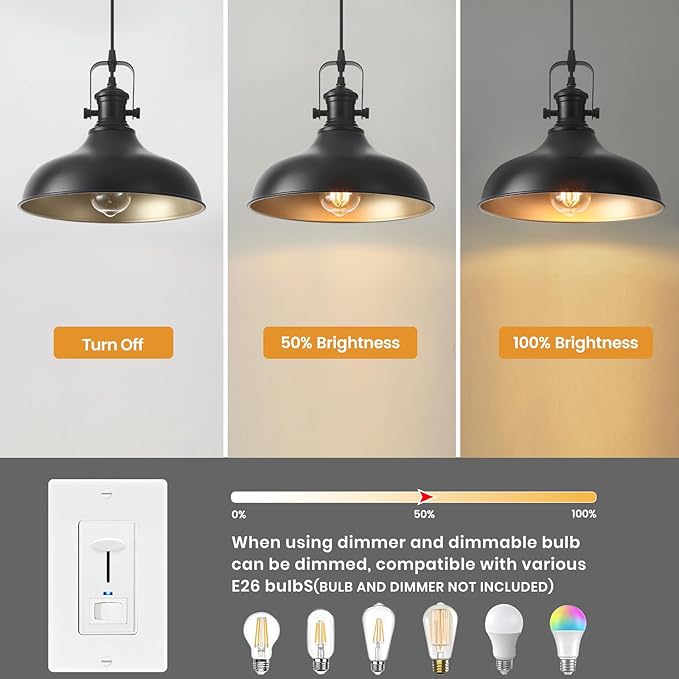 Black Farmhouse Pendant Lights Kitchen Island, 11.41" Kitchen Pendant Lighting, Vintage Industrial Pendant Light,Island Lights for Kitchen Dining Room Bedroom, 1 Pack