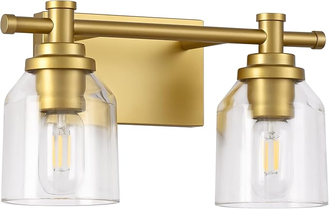 SOLFART Golden 2 Lights Vanity Light Fixture for Bathroom Lighting Fixtures Over Mirror Vintage Wall Light