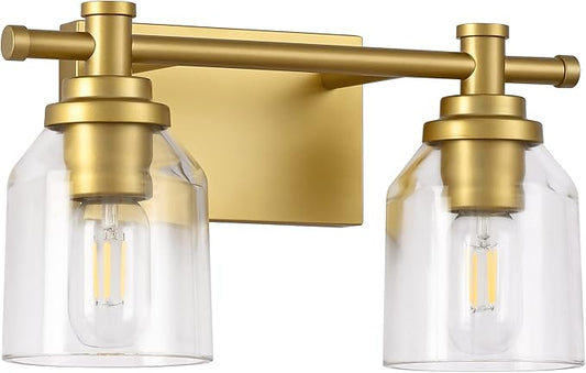 SOLFART Golden 2 Lights Vanity Light Fixture for Bathroom Lighting Fixtures Over Mirror Vintage Wall Light