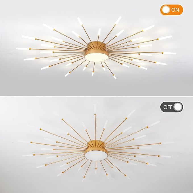 ziidoo Modern Ceiling Light,30+1 Lights Metal Firework Designed Chic Led Lighting Fixture for Farmhouse Kitchen Dining Room Bedroom Hallway Living Room (Gold and Dark Gold)