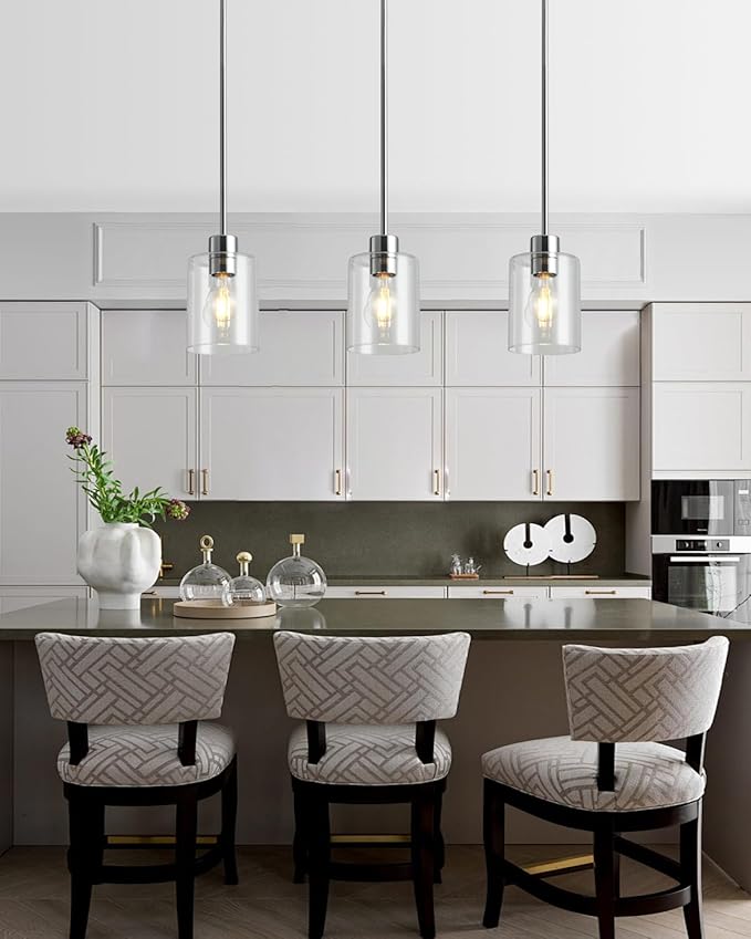 Chrome Pendant Lights Kitchen Island - Clear Glass Pendant Light Fixture Multiple Stems Rods 3 Units 12 Inch 3 Units 4 Inch (2 Pack Chrome Downrod)