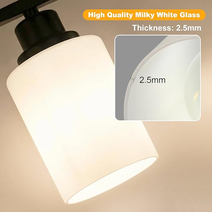 Unicozin 4-Light Bathroom Light Fixtures, Modern Black Vanity Light Over Mirror, Wall Sconces with Milky White Glass Shades for Living Room Bedroom Hallway E26 Base