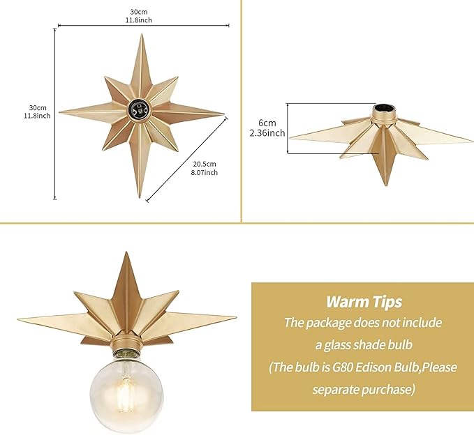 2 Pack Flush Mount Ceiling Light - Star Lights Fixture Hallway Lighting Fixtures Modern Ceiling Lights Brass Flush Mount Light Fixture for Kitchen Bathroom Bedroom Entryway (Bulb not included)