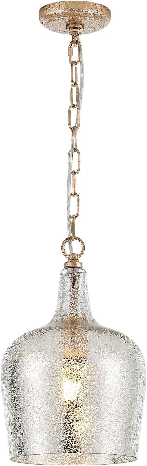 10” Large Silver Plated Hammered Glass Pendant Light Industrial Dome Modern Pendant Lighting Fixtures for Kitchen Island Dining Room Hallway, UL Listed