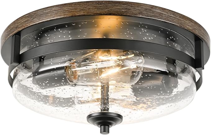 Edwarmlux Flush Mount Ceiling Lights, 2-Light Farmhouse Close to Ceiling Light, Industrial Ceiling Lighting Fixture for Kitchen Hallway Bedroom Living Room Stairways Porch (Seeded Glass)