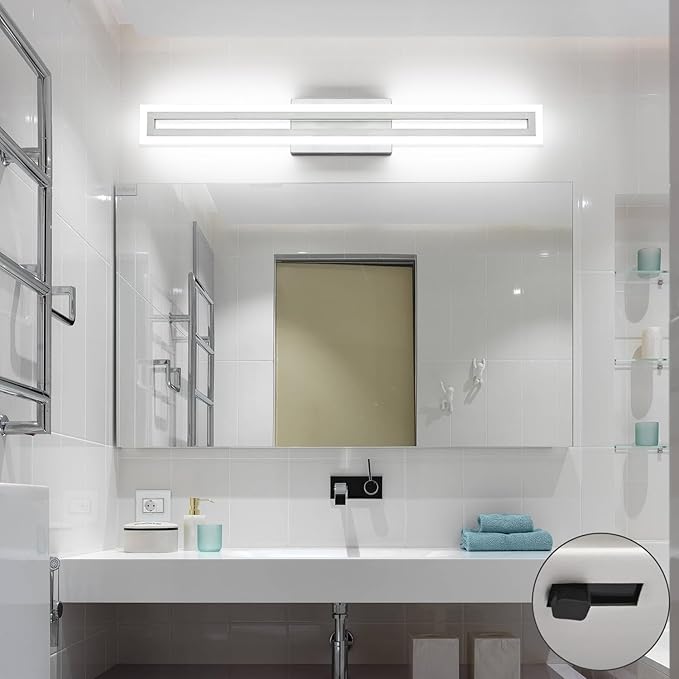 SOLFART Bathroom Lighting Fixtures Over Mirror 32 Inch Brushed Nickel Led Vanity Light 5 Color Adjustable 5CCT