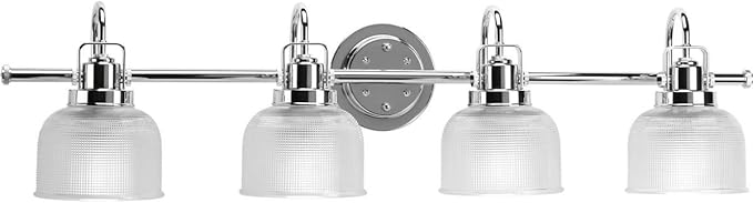 Progress Lighting 4-Light Clear Double Prismatic Glass Coastal Bath Vanity Light, Archie Collection, Indoor, P2997-15, Polished Chrome