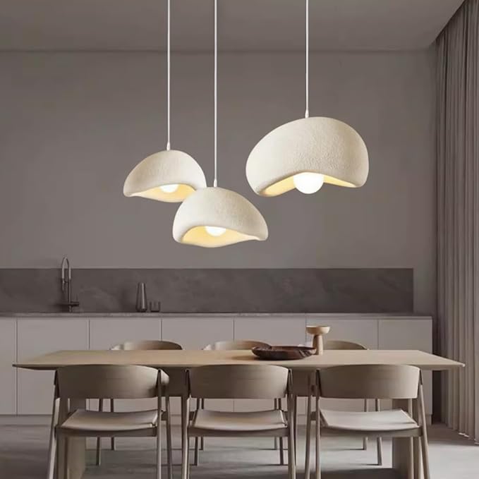 Scandinavian Pendant Lights Kitchen Island Beige White Concrete Cement Look Pendant Light Dome Hanging Lamp Wabi Sabi Chandelier - Medium