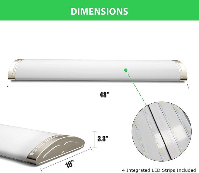 4ft LED Light Fixtures Dimmable 80W 8800lm Linear Flush Mount Lights, 4 Foot LED Ceiling Light 4000K Neutral White, Equivalent 250W Fluorescent Replacement for Kitchen, Craft Room - 1 Pack