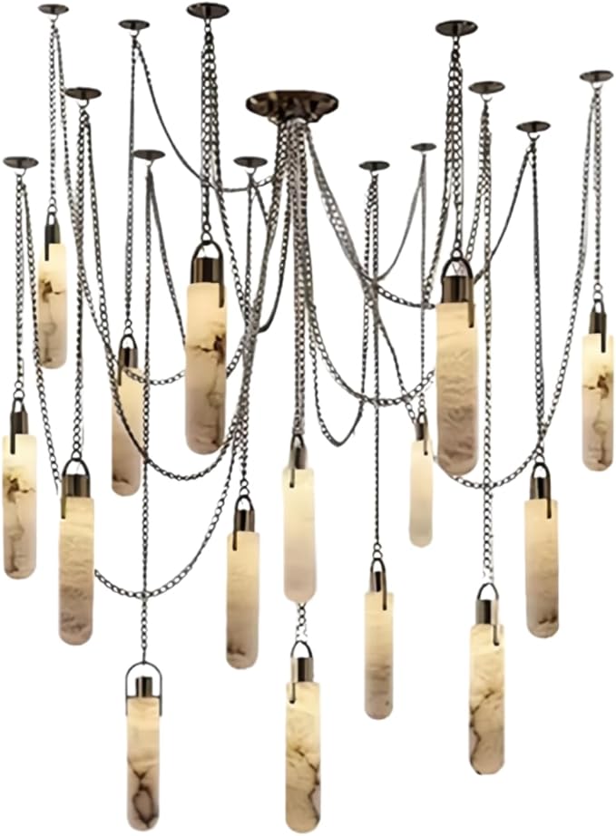 RUIBO Alabaster 15 Light LED Multi-Drop Hanging Pendant Lighting,Cylinder Natural Marble Multi Light Pendant Lights,Living Dining Room Loft Bedroom Modern LED Hanging Lamps(E14)