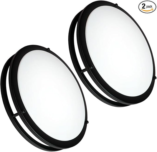 OOWOLF 10 Inch 24W LED Ceiling Lights, 5000K Brightness Adjustable Flush Mount Ceiling Light, Super Bright Matte Black Lighting Lamp Fixture for Bedroom Bathroom Dining, 2-Pack, Daylight White