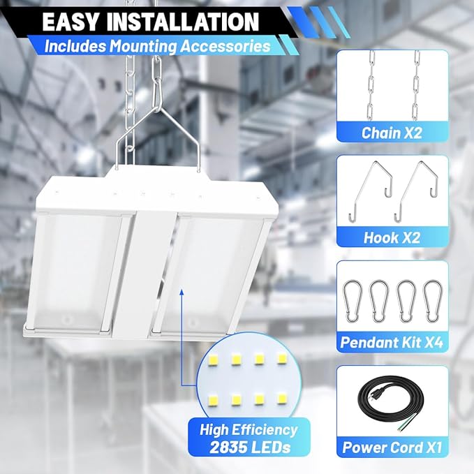 Allsmartlife LED Linear High Bay Shop Light 2-Pack, 200W 27000LM 5000K Daylight 0-10V Dimmable, Adjustable Led High Bay Lighting Fixtures for Garage Warehouse Workshop ETL