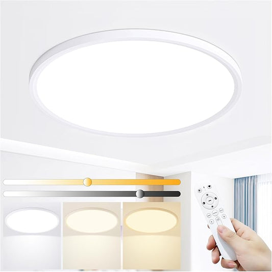 16 Inch LED Flush Mount Ceiling Light,32W Ultra-Thin Modern Round Light Fixture with Remote,Dimmable 3000K-6000K,White,3200LM,Memory & Night Light Mode for Bedroom, Kitchen,Living Room
