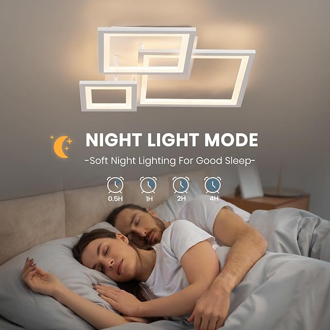 Modern White Led Ceiling Light 3-Square Design 3000K-6500K Dimmable LED Ceiling Light with Remote 33W Acrylic Ceiling Lighting Fixture for Bedroom Kitchen Dining Room Office Lamps (White)