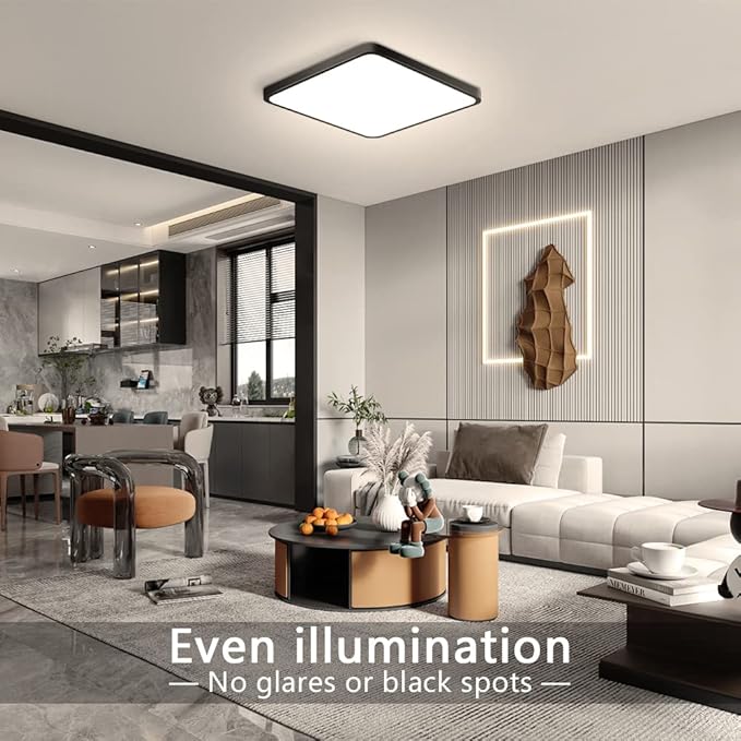 12Inch 24W Square LED Ceiling Light Fixtures Flush Mount, 4000K Natural White Ceiling Lamp, Surface Mount Modern Ceiling Lights, Slim Flat Panel Lighting for Bedroom, Kitchen, Bathroom Etc.Black