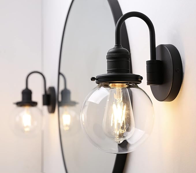 Industrial Vintage U-Shaped Wall Sconce 1-Light with 5.9” Round Clear Glass Globe Shade Indoor Wall Mounted Lamp Fixture