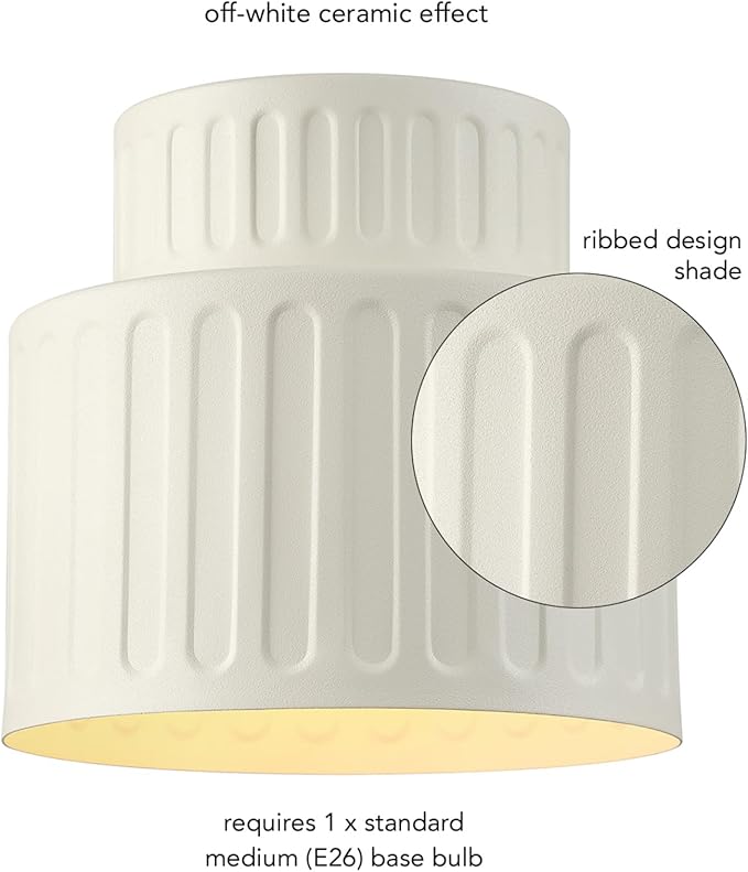 GLOBE Electric 66000135 1-Light Flush Mount Ceiling Light, Ceramic Effect Shade, Matte Off-White, Ribbed, Home Improvement, Dining Room, Kitchen