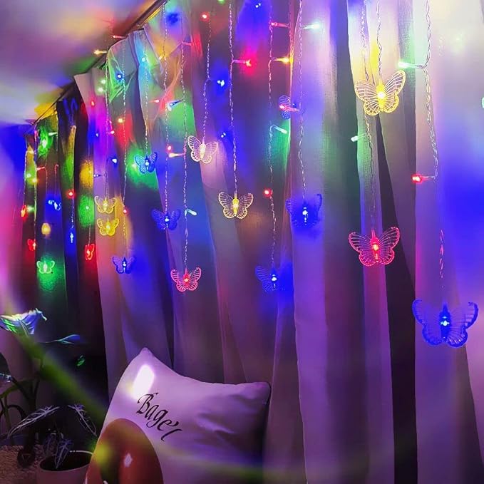 Butterfly Curtain Fairy Lights USB Plug in,8 Modes 120 LED 20FT Firefly Twinkle Timer String Lights with Remote, Waterproof for Bedroom Christmas Wedding Party (Multicolor)