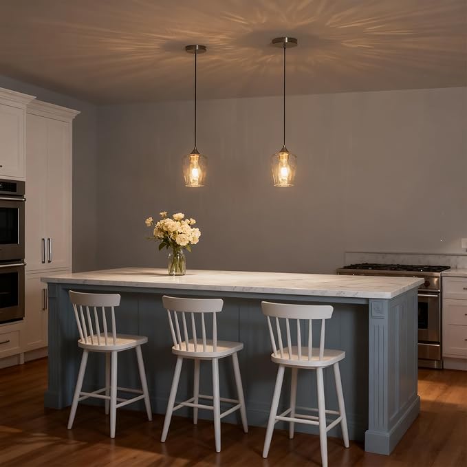 1 Pack 5.1" Small Brushed Nickel Pendant Lights Kitchen Island Lighting with Hammered Glass Shade, Mini Modern Kitchen Pendant Light, Hammered Glass Pendant Light Fixtures for Dining Room Sink