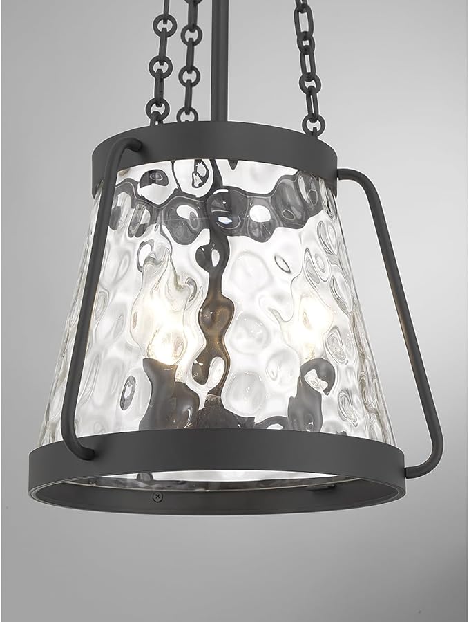 Savoy House 7-1803-3-89 Crawford Vintage Traditional Coastal Clear Water Glass Pendant, 3-Light 180 Total Watts, 26" H x 12" W, Matte Black