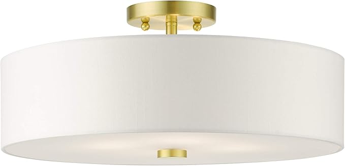Livex Lighting 51055-12 Meridian Collection 4-Light Semi Flush Mount Ceiling Light with Off-White Hardback Fabric Shade, Satin Brass