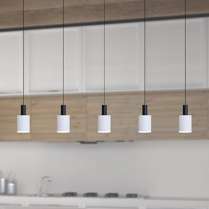 Virgo 5 Mini Pendant Lighting Black-White - LED Hanging Light Fixture for Kitchen Island, Bar, Foyer - Cluster Pendants - Dimmable, Adjustable Wire, Lamp Bulb Included