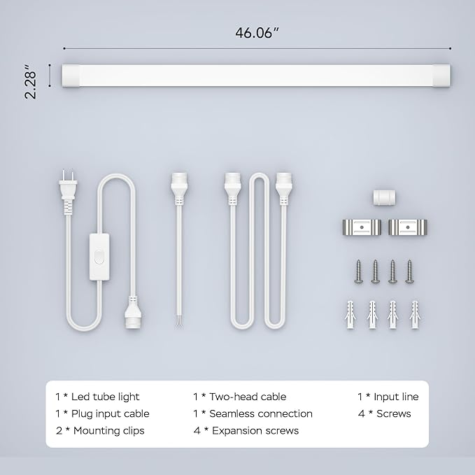 Plug in Light Fixture, 4FT Linkable 5000K Plug-in Ceiling Lights for Shop Garage, LED Tube Light for Closet, Cabinet, Workbench, Kitchen, Office, Bathroom, Triproof, 36W