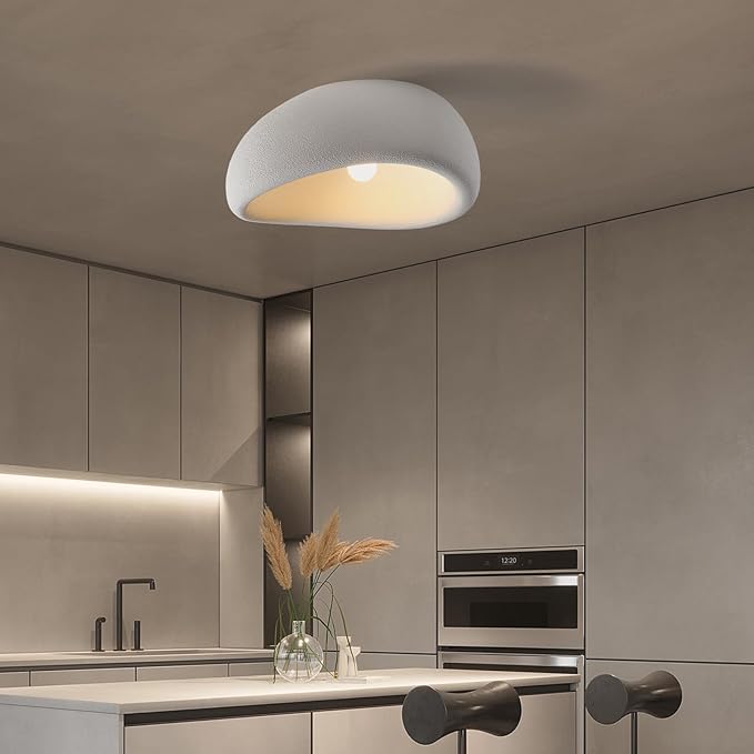 JAYMP Modern Ceiling Light for Dining Room Kitchen Island Hallway Living Room E26 Base Japanese Wabi-Sabi Style Bird Nest Shape Lighting Fixture (Matte White, D45xH24cm)