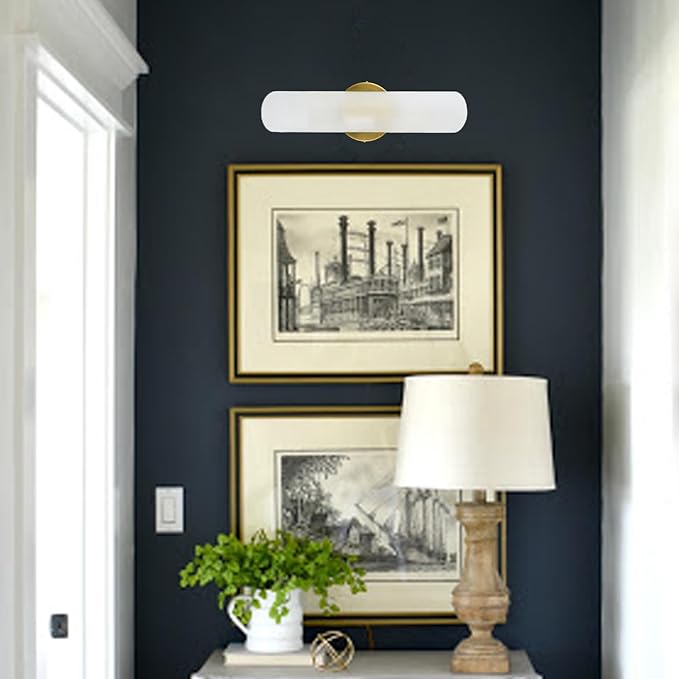 DAYCENT Modern Brass Wall Sconces Set of Two Frosted Glass Wall Light Fixture 2-Light Cylinder Bathroom Vanity Lights Gold Glass Sconces Wall Lighting for Hallway Bedroom Staircase