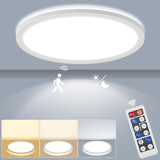 LEZOE 18W Motion Sensor LED Ceiling Light dimmable with Remote, 1800lm 8.7Inch 3000K/4000K/6500K Flush Mount Lighting Fixture, Radar Motion Activated Ceiling Lamp for Hallway Porch Stair Closet White