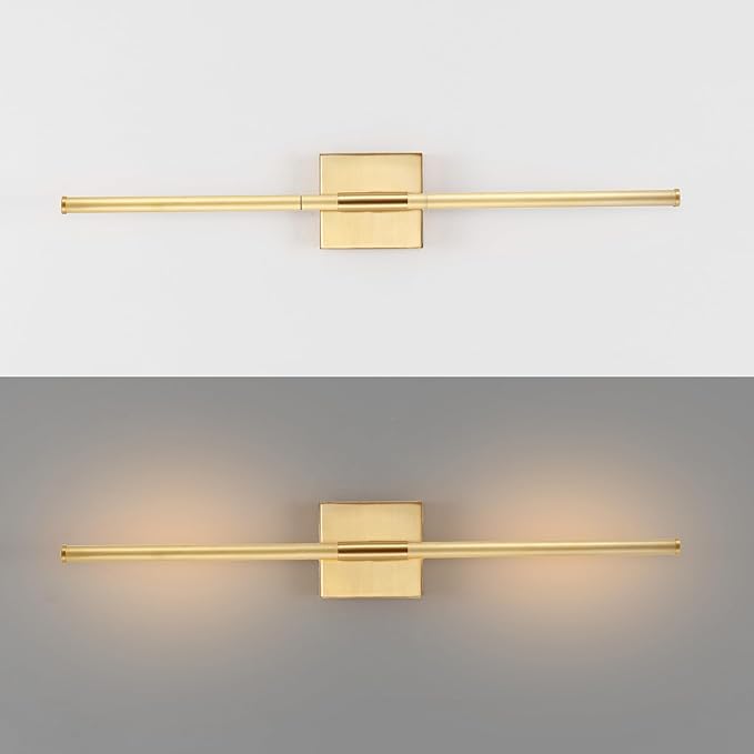 JONATHAN Y 28" Brass Gold Modern Dimmable Integrated LED Wall Sconce, Metal Vanity Light for Bathroom Mirror Bedroom Hallway, Sleek Hardwired Wall Lamp Fixture, 3000K (JYL7022B)