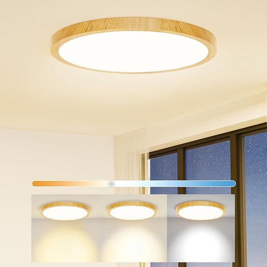 Light Fixtures Ceiling Mount: 12 Inch 24W Wood Grain LED Ceiling Light 3000K-4000K-6000K Selectable Flat Low Profile Round Ceiling Lights for Bedroom Laundry Closet Hallway Office