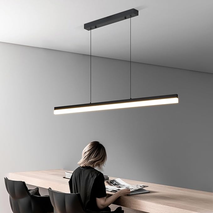 Modern LED Linear Pendant Light, 31IN Ceiling Chandlier Light Fixtures Hanging with Remote Control 3000k-6500K Adjustable Color Temperature Island Light for Dining Room, Kitchen