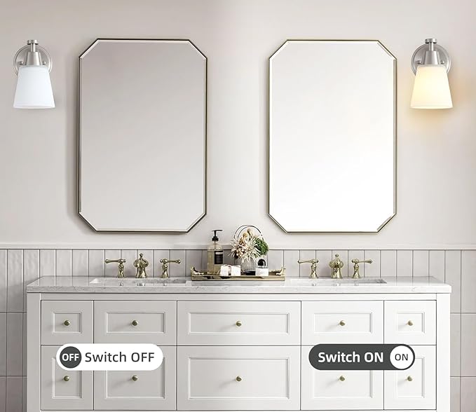 1-Light Bathroom Vanity Light Set of 2, Brushed Nickel Finish Wall Sconce with Milk Glass, Over Mirror, for Bathroom Vanity