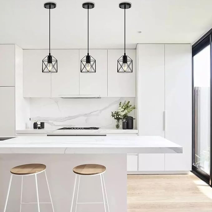 1-Light Hanging Pendant Light Fixture, Black Pendant Lights Kitchen Island, Farmhouse Pendant Lighting with Bedroom Dining Room, E26 Base, Bulbs Not Included, 3 Packs