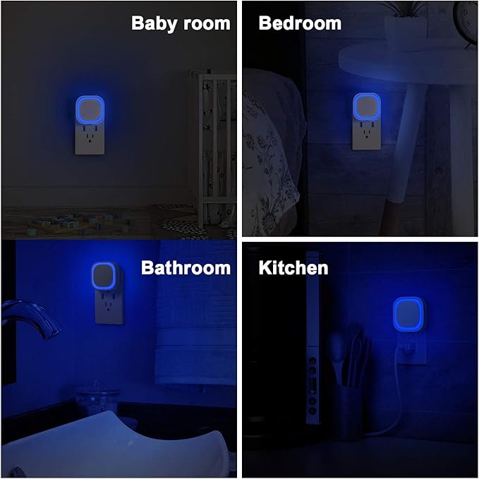 YUNLEX 2 Pack Plug in Dimmable Night Light, Blue Nightlight, Auto Dusk to Dawn Sensor, LED Night Light, Soft Glow, Diffused Light for Bathroom, Hallway, Stairs, Kitchen, Bedroom