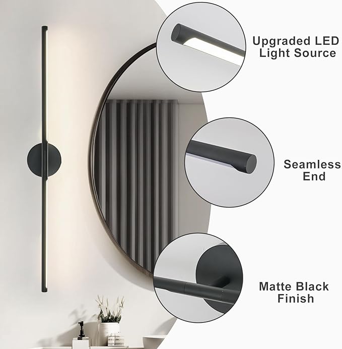 Matte Black Bathroom Light Fixtures Over Mirror 43 Inch, 33W 360° Rotatable Dimmable 4000K Led Vanity Light Bar, Modern Bathroom Vanity Lights Above Mirror