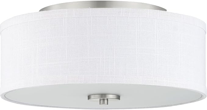 Progress Lighting Inspire Collection 2-Light Ceiling Light, Flush Mount Ceiling Light Fixture with Summer Linen Light Shade for Interior Kitchen Lights, Hallway, 13" by 5.5", Brushed Nickel