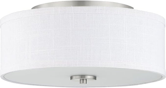 Progress Lighting Inspire Collection 2-Light Ceiling Light, Flush Mount Ceiling Light Fixture with Summer Linen Light Shade for Interior Kitchen Lights, Hallway, 13" by 5.5", Brushed Nickel
