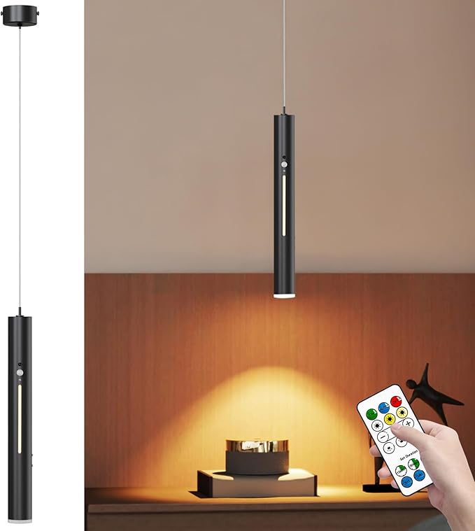 Battery Operated Pendant Light,Rechargeable Hanging Light with Remote,Wireless Modern Pendant Lights with 6000 mAh Battery,3 Color Dimmable,Battery ceiling light for Bedroom,Kitchen Island,hallways