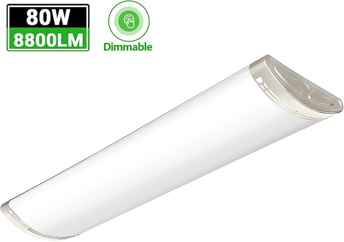4ft LED Light Fixtures Dimmable 80W 8800lm Linear Flush Mount Lights, 4 Foot LED Ceiling Light 5000K Daylight White, Equivalent 250W Fluorescent Replacement for Kitchen, Craft Room - 1 Pack