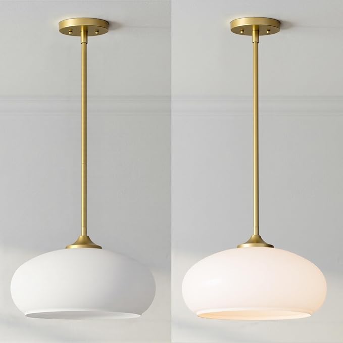 Tawson Juno Modern 1-Light Pendant Ceiling Light Fixture with Etched Opal Glass Shade for Kitchen Island, Hallway, Entryway, Passway, Dining Room, Bedroom, Balcony Living Room