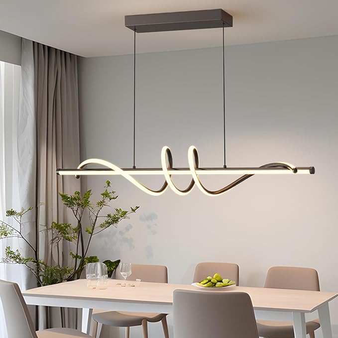 Modern LED Pendant Lights, Ceiling Chandelier Dimmable with Remote Control 3000k-6000K Adjustable Color Temperature, Aluminum Island Lighting Lamp Fixture for Kitchen, Dining Room(47in Black)