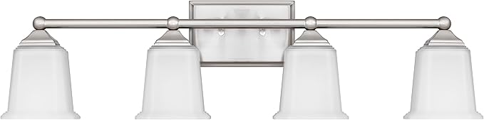 Tawson Nox Vintage 4-Light Vanity Light Modern Wall Sconce Lighting Brushed Nickel with White Glass Shade for Bathroom, Hallway, Entryway, Kitchen, Mirror, Laundry Room