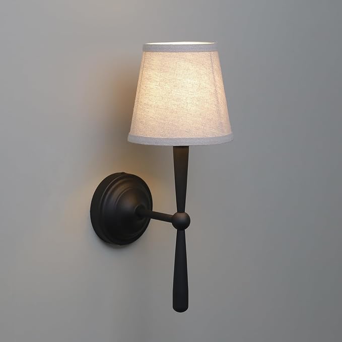 Sconces Wall Lighting Set of Two with Boho Linen Fabric Shade, E26 Aged Brass Vanity Bathroom Wall Lamps, Hardwired Indoor Wall Lights for Living Room Bedside Nightstand Light