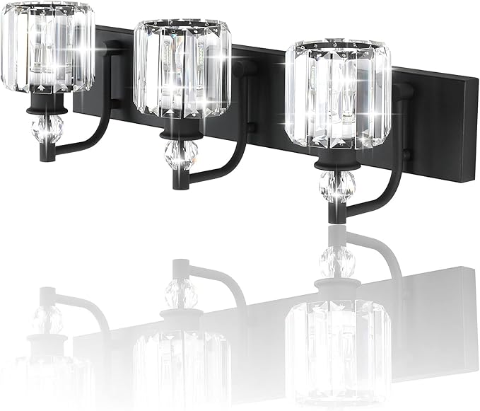 Ralbay Black Crystal Bathroom Lights Fixtures 3 Light Crystal Bathroom Vanity Lights Fixtures Over Mirror Modern Matte Black Bath Wall Lights
